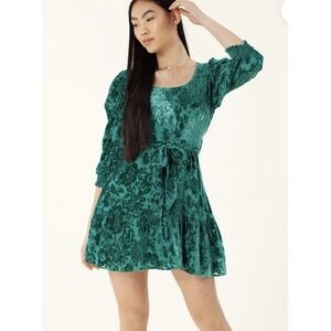 Hale‎ Bob Talora Emerald Green Velvet Burnout Silk Dress Prom Party Small NWT